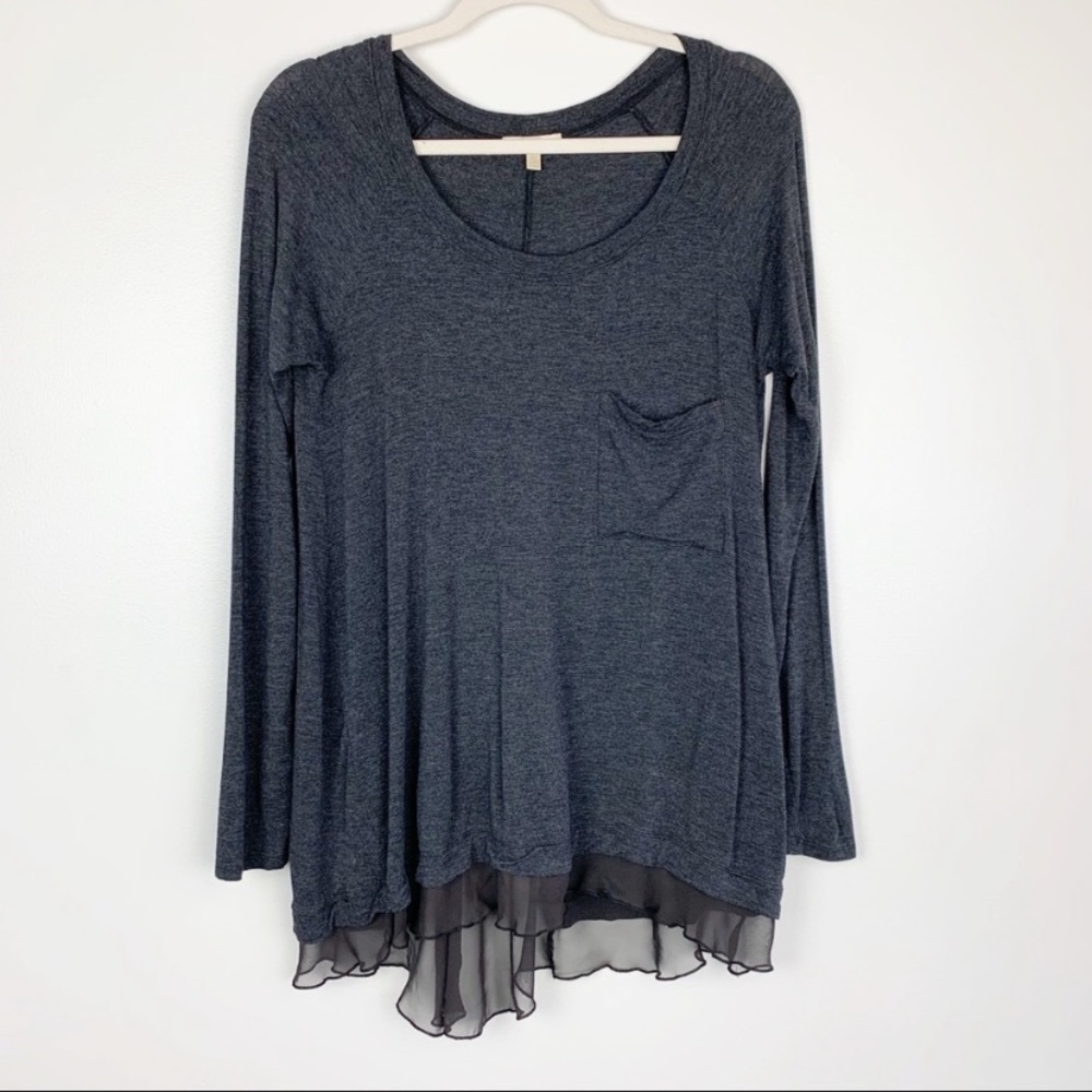 Bordeaux | Charcoal Gray Sheer Chiffon Trim Top